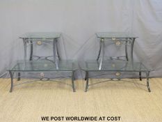 Four glass and metal coffee tables