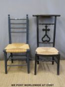 An ebonised prie dieu chair and one other