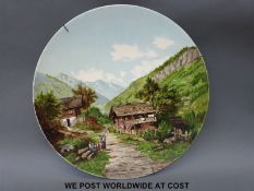 Three Staffordshire potteries hand painted chargers, signed verso DRW, FW,