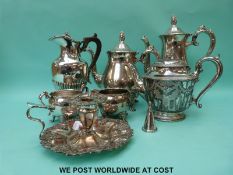 A collection of plated ware including a chamber stick,