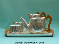 A Picquot ware teaset on tray