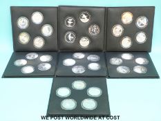Peter Scott's British Birds hallmarked silver set of 35 medallions in original named case with