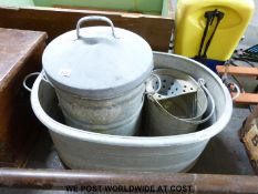 A galvanised bath, suitable for use as a planter,