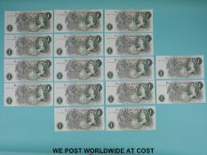 Sixteen consecutive crisp uncirculated JB Page £1 notes x34A 783268-783283