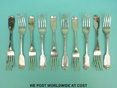 A set of ten Victorian hallmarked silver fiddle pattern dinner forks, London 1837,