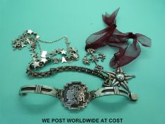 A collection of silver to include two necklaces, two pendants, bracelets etc.