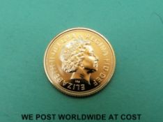 Royal Mint 2013 brilliant uncirculated gold half sovereign in box with booklet and certificate