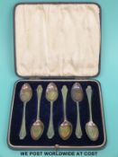 A cased set of hallmarked silver spoons,