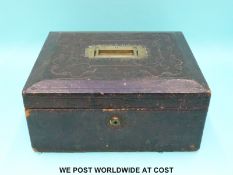 An embossed leather jewellery box with Bramah lock,