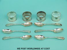 Six Victorian fiddle and thread pattern hallmarked silver teaspoons,