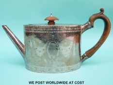 A Georgian hallmarked silver teapot with bright cut decoration, London 1784 maker Robert Hennell I,