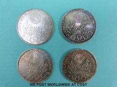 Four silver 1972 Munich Olympic Games Commemorative 10 mark coins,