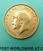 A 1912 George V gold half sovereign,