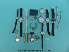 A collection of various wristwatches together with two Damascene inlaid penknives.