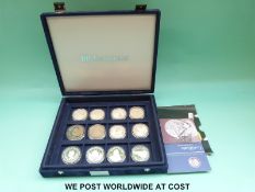 PLEASE NOTE TWO OF THESE ARE CUPRO-NICKEL £5 CROWNS A cased set of 12 Westminster silver crown