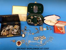 A hallmarked silver Albert, Dunhill lighter, silver chains, brooch and cufflinks, Miracle brooch,