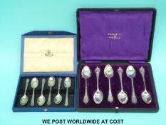 Two cased sets of six hallmarked silver teaspoons, one Mappin & Webb,