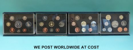 Four deluxe cased Royal Mint proof coin sets 1993-1996 with certificates