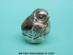 A Samson Mordan & Co hallmarked silver pincushion in the form of a bird, registration number 476678,