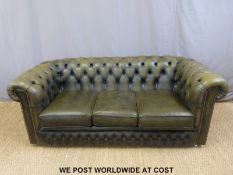 Green leather Chesterfield sofa,