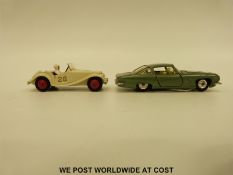 Two diecast model vehicles Dinky Toys MG Midget with ivory body, red hubs and maroon tonneau,