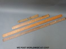Three boxwood vintage folding and other rulers including Smallwood