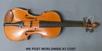 A cased early 20th century French violin with 35.