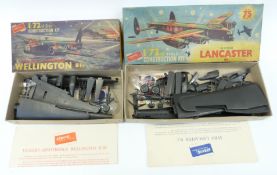 Two early Airfix model kits, Vickers-Armstrong Wellington BIII and Avro Lancaster BI,