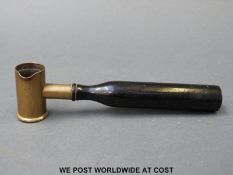 James Dixon & Sons brass adjustable powder and shot measure with turned ebony handle.