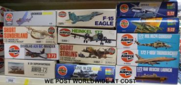 Thirteen Airfix 1:72 scale model aircraft kits,