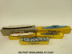 Five Tri-ang Minic 1:1200 scale Waterline Models Ships including HMS Vanguard, HMS Varicella,