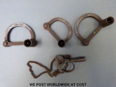 Three vintage padlocks