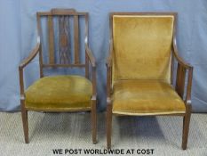 Two upholstered chairs including an inlaid Edwardian example