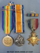 A pair of WWI medals awarded to 4499 PTE J W Belcher Gloucestershire Regiment,