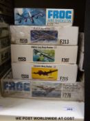 Five FROG 1:72 scale model aircraft kits, all in original boxes, some unopened and sealed.