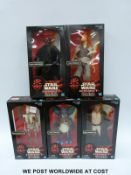 Five Hasbro Star Wars Episode 1 action figures comprising Watto, Battle Droid, Darth Maul,