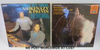 A box of classical LPs.