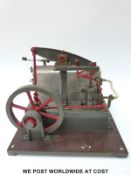 Stuart Turner live steam beam engine, mounted on wooden base with boiler,