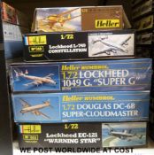 Five Heller 1:72 scale model aircraft kits, all in original boxes, some unopened and sealed.