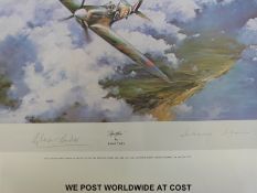 A Robert Taylor print 'Spitfire' signed by group Captain Sir Douglas Bader and Vice Marshall