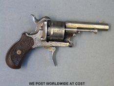 Belgian pinfire six-shot pocket revolver with all over engraved decoration two inch octagonal