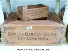 A set of ten wooden vintage style storage/retail boxes with fruit theme,