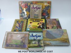 Six Chad Valley jigsaw puzzles including Imperial and International Communications Ltd world map,
