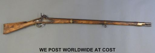 Russian 1839 Tula percussion musket converted from flintlock with lock plate marked TYAA in