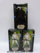 Three Kenner Star Wars action figures comprising two Princess Leia and Emperor Palpatine,