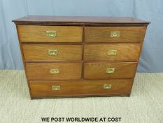 A 19th century mahogany chest of six over one long drawer with campaign style handles (W126 x D46 x