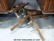 A 19thC bronze school bell and brackets,