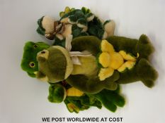 Five Steiff and Merrythought teddy bears in the form of frogs,