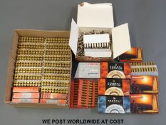 A large collection of empty reloading brass bullet cases including 7mm, .308, .