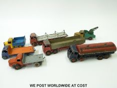 Seven Dinky Toys and Dinky Supertoys diecast model commercial vehicles comprising Foden tanker,